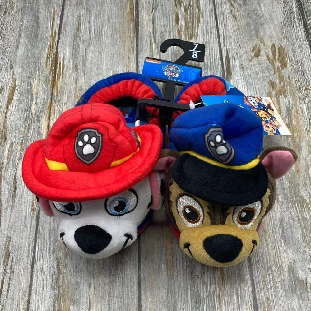Baby Toddler Boy Plaid & Aline Paw Patrol Plush Slippers Shoes 2-Pack Size 7-8